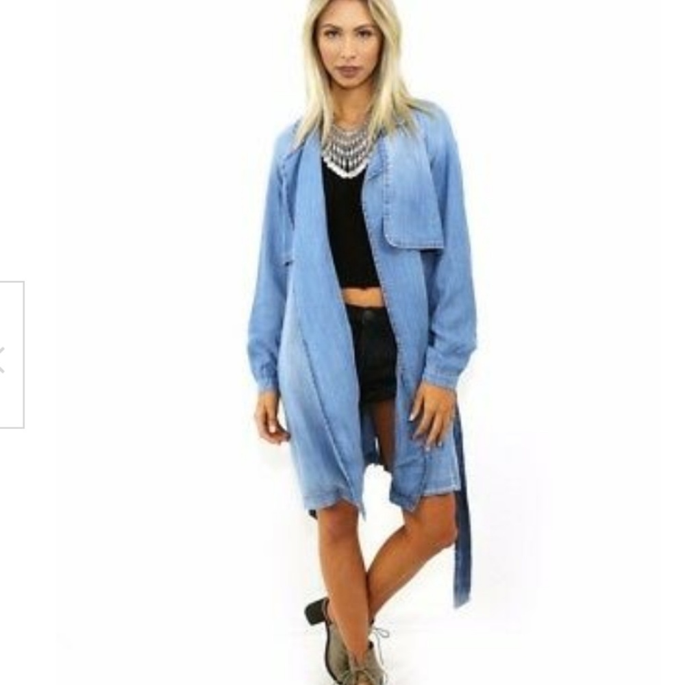 Anthropology Cloth and Stone denim trench chambray coat Sz M - Picture 7 of 8
